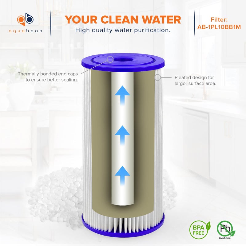 Aquaboon 1 Micron Pleated Water Filter 10 x 4.5 for Whole House Sediment Water Filter Replacement Compatible with Well Filters FXHSC, R50-BBSA (2-PACK) - Image 5